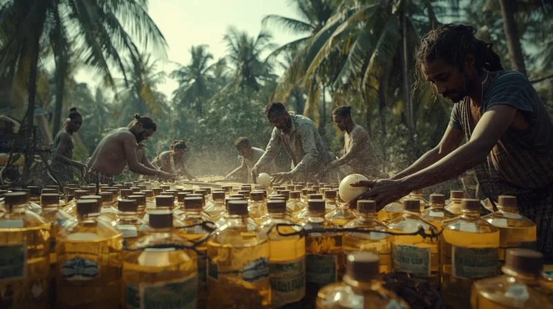 Coconut oil packaging in food-grade containers